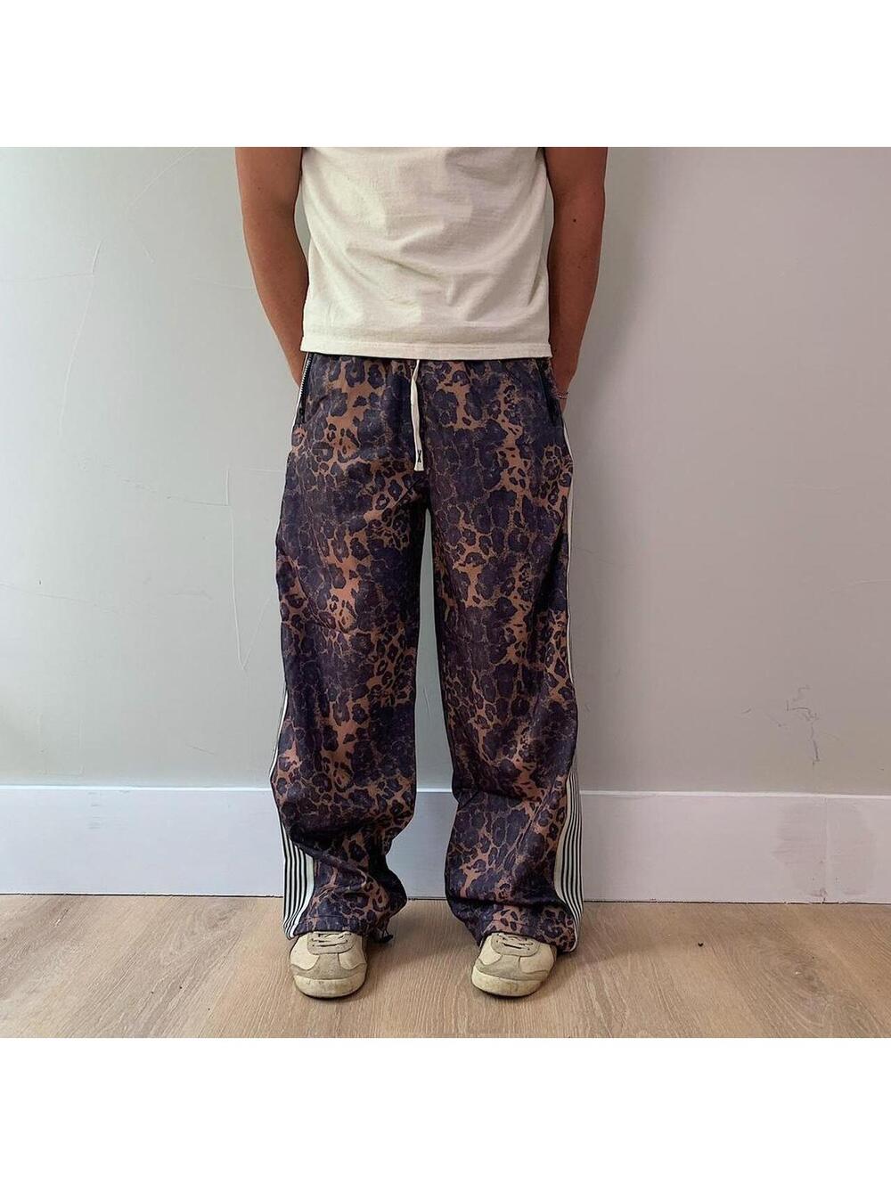 Streetwear Baggy Y2K vintage style Leopard print track pants with white stripes - Picture 4 of 8